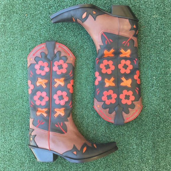 NWT Jeffrey Campbell Looney Patch Western Boot Leather Brown 6.5 - Picture 3 of 14